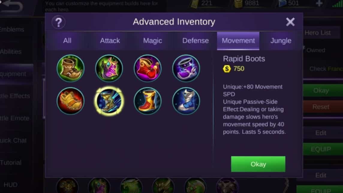 Rapid Boots oke Sepatu Mobile Legends