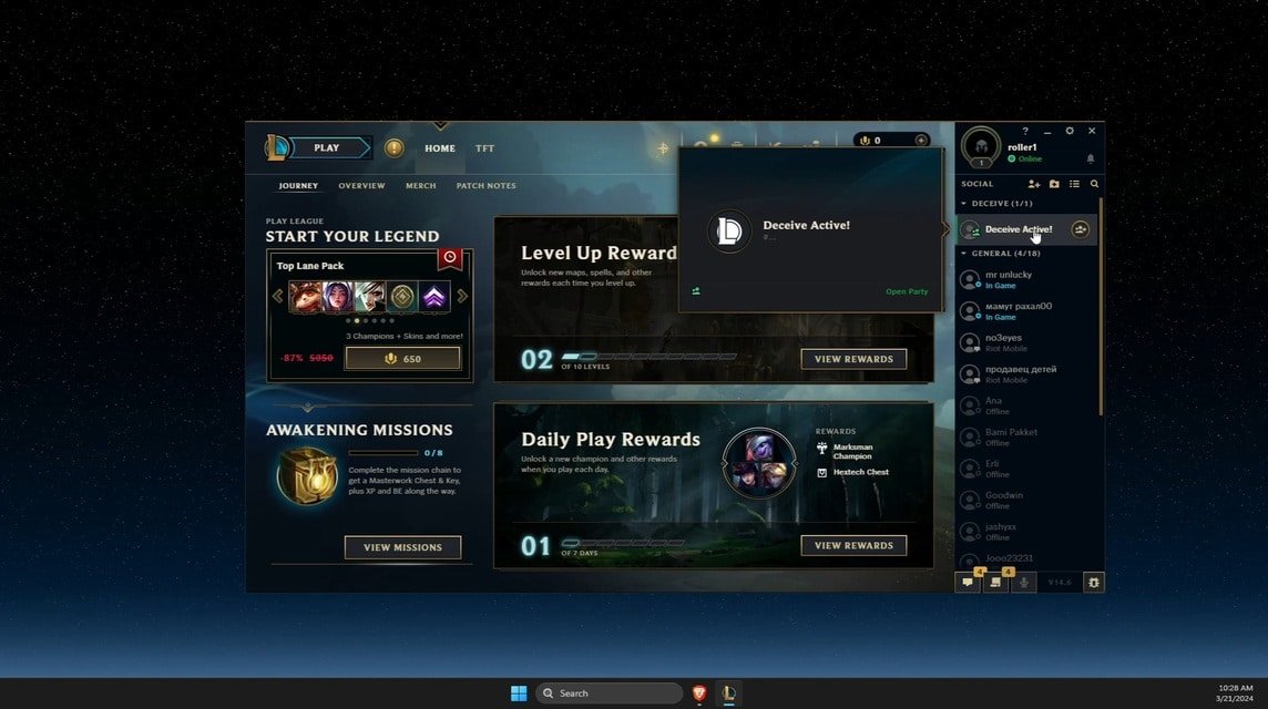 Cara agar terlihat offline di League of Legends - Aplikasi Deceive