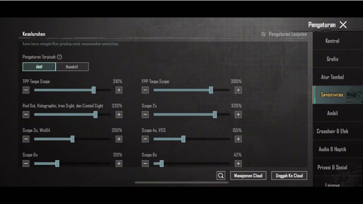 Setting Sensitivity PUBG Mobile