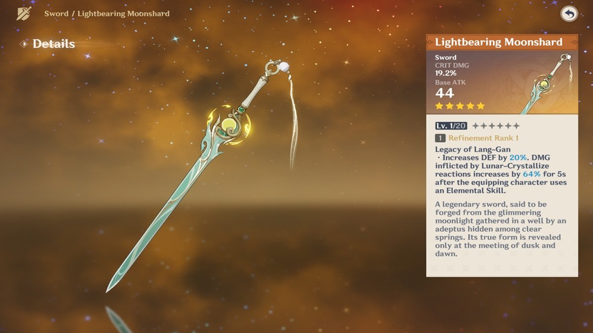 senjata Lightbearing Moonshard Genshin Impact