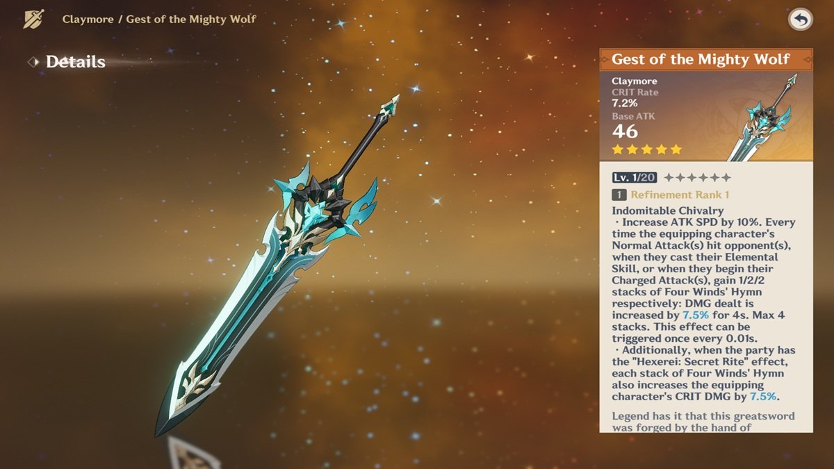 gest of the mighty wolf claymore genshin impact