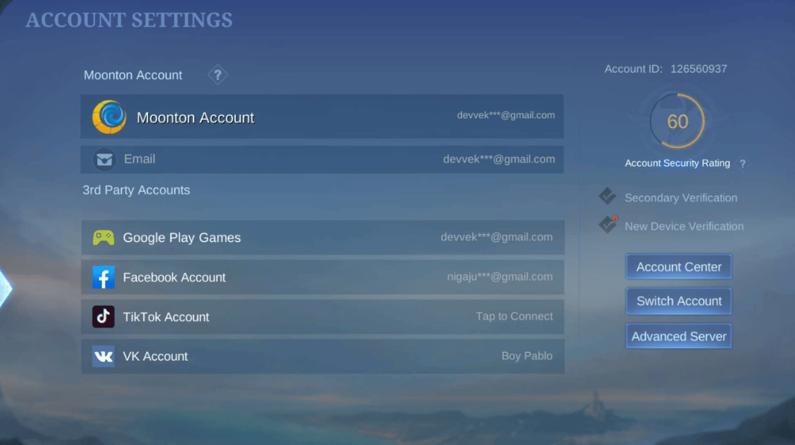 Settings Advanced Server ML