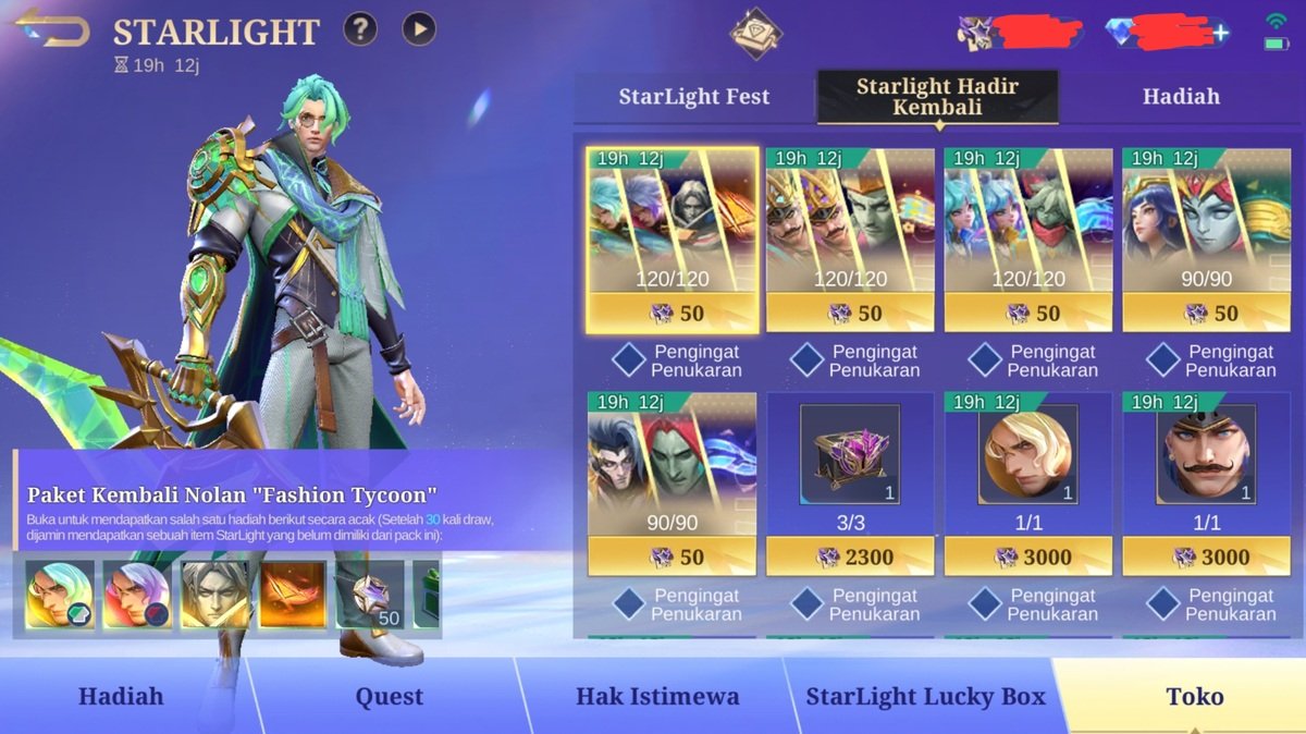 cara beli skin StarLight yang sudah lewat