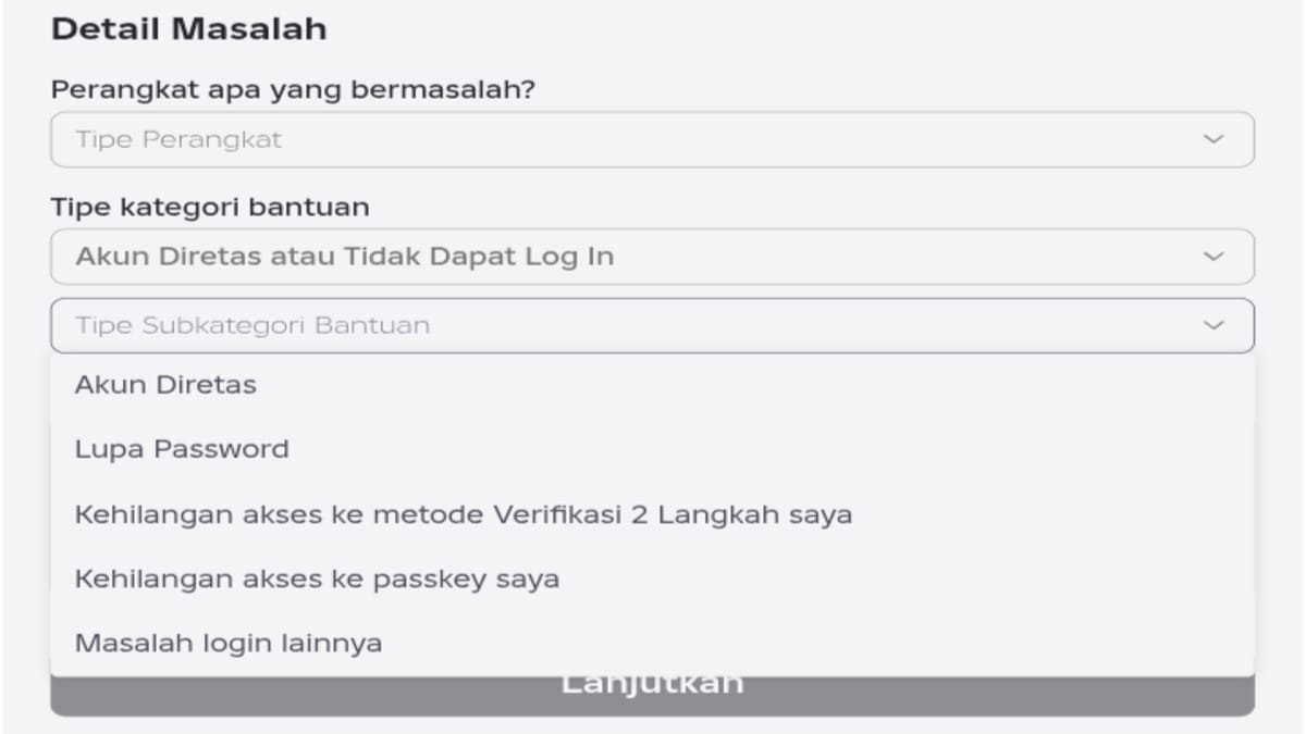 pemulihan akun roblox - kolom detail masalah